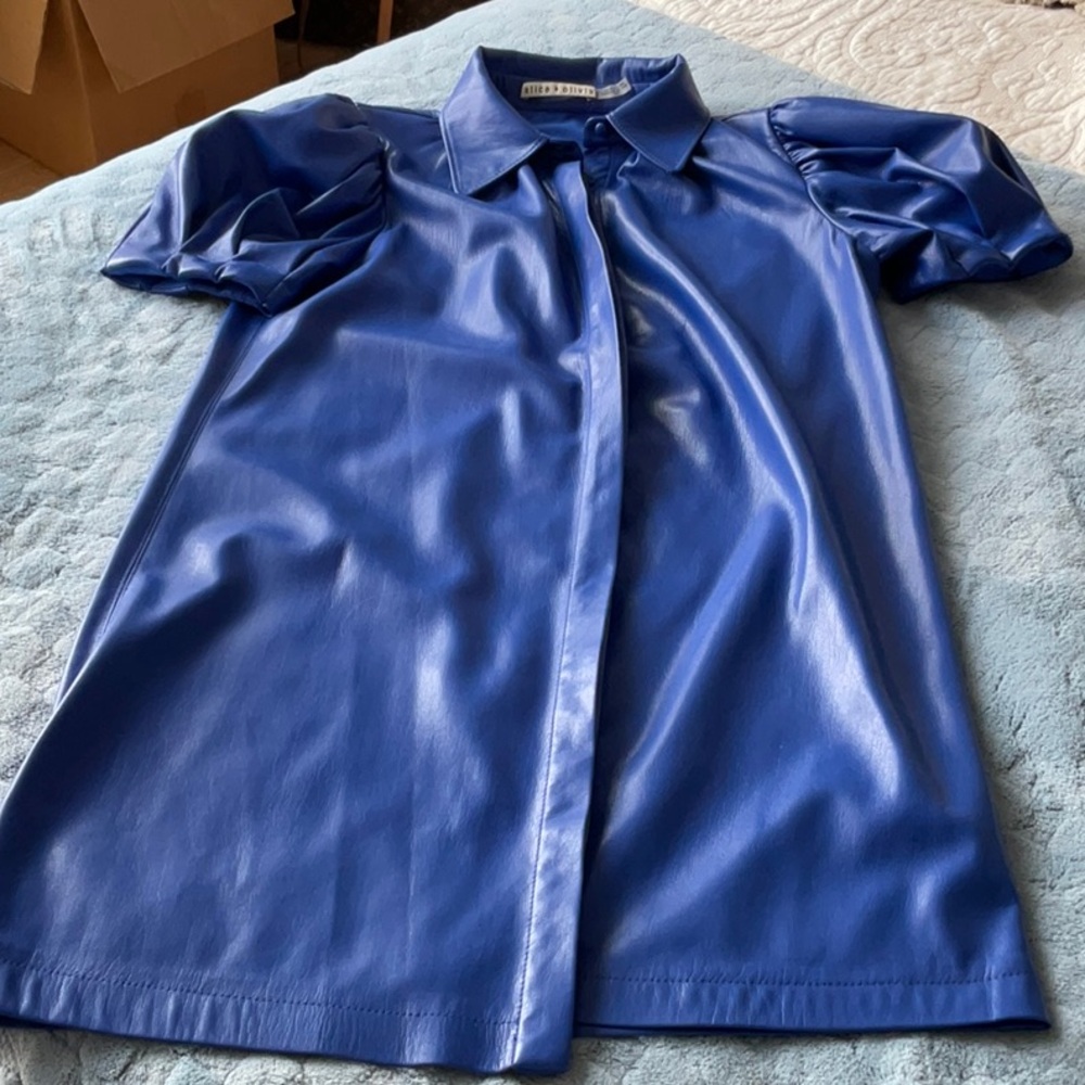 Royal blue vegan short puffy sleeves, shirt dress great with leggings!